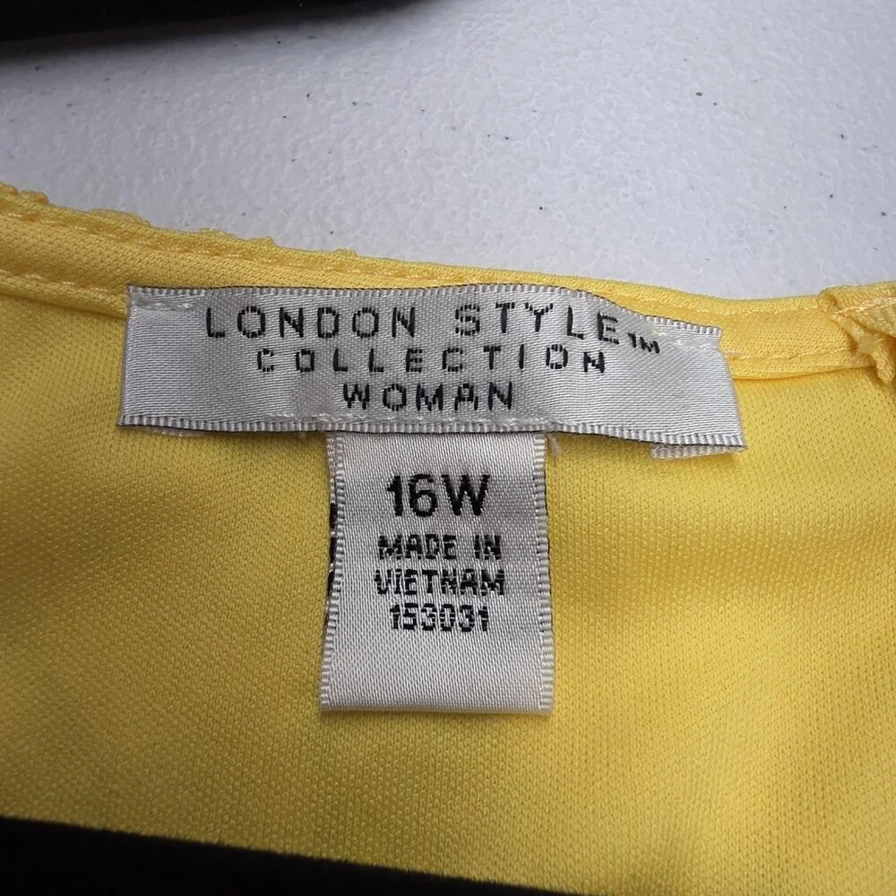 London Style Collection Dress Womens 16W Yellow Lace Fit & Flare Belted Keyhole - Picture 7 of 12